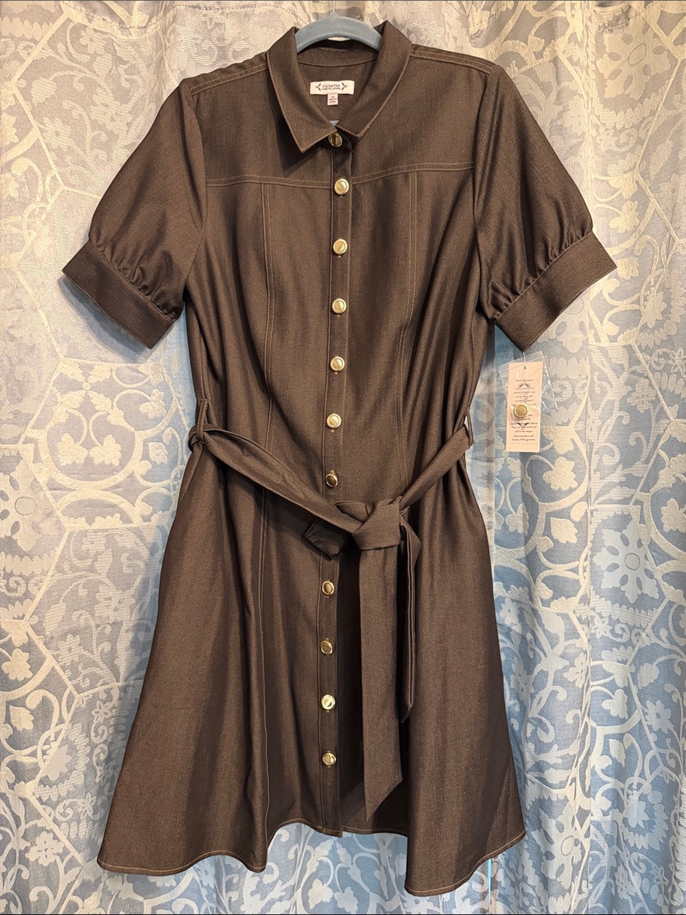 Nanette Lepore Brown Button-Front Midi Shirt Dress with Tie Belt